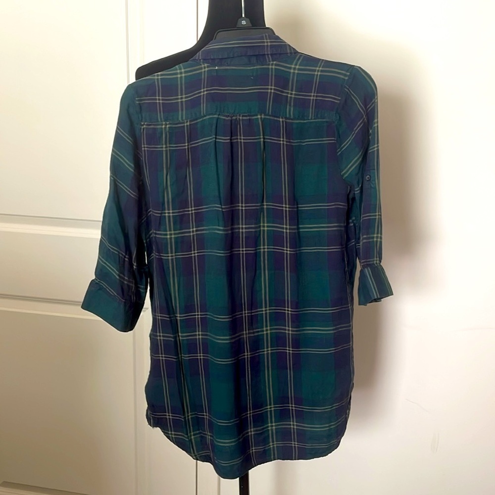 Sag Harbor Green Plaid 3/4 Sleeve Button Down Shirt Size L - Picture 2 of 5
